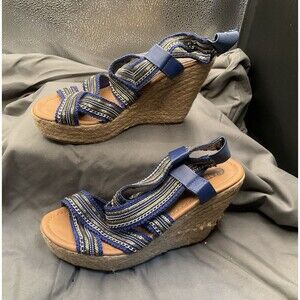 Carlos By Carlos Santana Corelle Blue Natural Wedge Sandals Espadrille Size 7